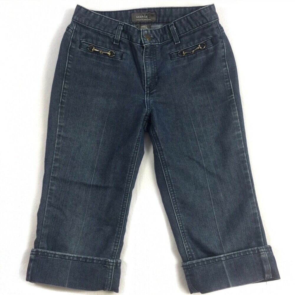 George Me Mark Eisen Jean Capris Size 2 Womens Medium Dark Wash Cuffed Denim